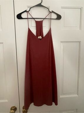 Wine Red Midi Slip Dress with T-Back Detail